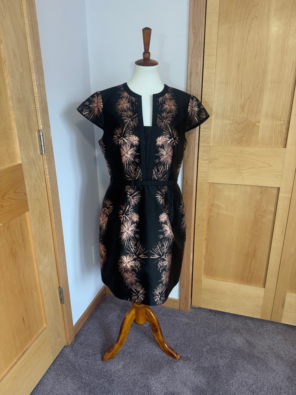 Ted Baker London Black Dress with Rose Gold Firework Print